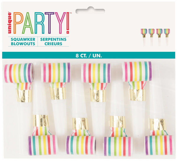 6 RAINBOW STRIPE SQUAWKER BLOWOUTS